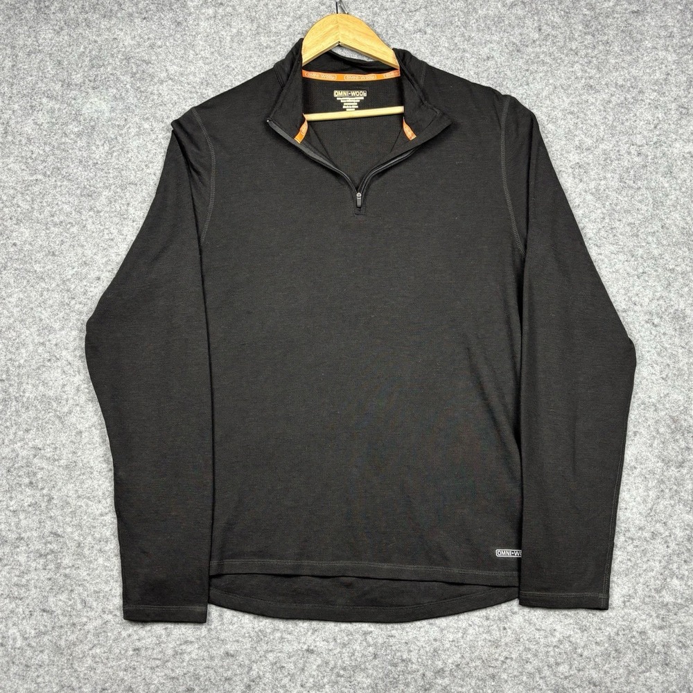 OMNI-WOOL Pullover Men's XL Black Mock Neck Quarter Zip Base Layer Thumbholes